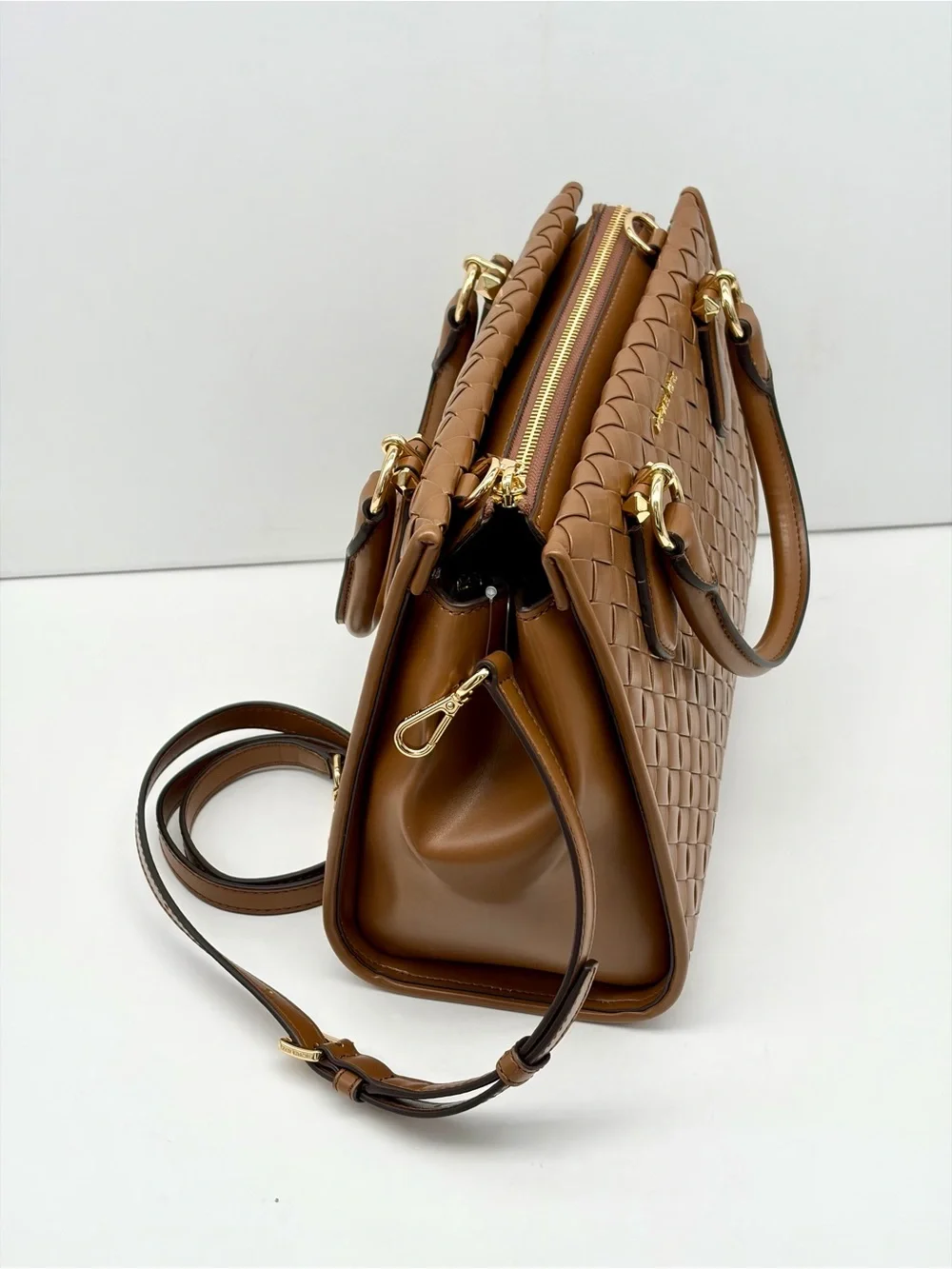 Michael Kors Woven Leather Satchel Crossbody Luggage
